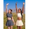 imageOQQ Women Mini Skirts 2 in 1 Flowy Basic Versatile Stretchy Flared Casual Aline Skirt with PocketsDarkgrey