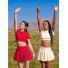 imageOQQ Women Mini Skirts 2 in 1 Flowy Basic Versatile Stretchy Flared Casual Aline Skirt with PocketsRed