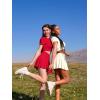 imageOQQ Women Mini Skirts 2 in 1 Flowy Basic Versatile Stretchy Flared Casual Aline Skirt with PocketsRed