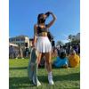 imageOQQ Women Mini Skirts 2 in 1 Flowy Basic Versatile Stretchy Flared Casual Aline Skirt with PocketsWhite