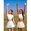 imageOQQ Women Mini Skirts 2 in 1 Flowy Basic Versatile Stretchy Flared Casual Aline Skirt with PocketsWhite