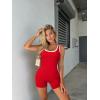 imageOQQ Women Rompers Sleeveless Square Neck Stretch Contrast Workout Active Tank RomperRed