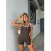 imageOQQ Women Rompers Sleeveless Square Neck Stretch Contrast Workout Active Tank RomperTea Leaf