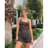 imageOQQ Women Rompers Sleeveless Square Neck Stretch Contrast Workout Active Tank RomperTea Leaf