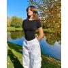 imageOQQ Women Short Sleeve Crewneck Fit Shirts Basic Tee Tops 2025 Casual TShirt Going Out Workout OutfitsBlack