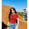 imageOQQ Women Short Sleeve Crewneck Fit Shirts Basic Tee Tops 2025 Casual TShirt Going Out Workout OutfitsRed