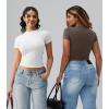 imageOQQ Women Short Sleeve Crewneck Fit Shirts Basic Tee Tops 2025 Casual TShirt Going Out Workout OutfitsTea Leaf