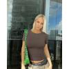 imageOQQ Women Short Sleeve Crewneck Fit Shirts Basic Tee Tops 2025 Casual TShirt Going Out Workout OutfitsTea Leaf