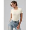 imageOQQ Womens Crew Neck Short Sleeve Bodysuit Ruched Stretch Vacation Basic for Tops Spring ampamp SummerBeige