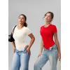 imageOQQ Womens Crew Neck Short Sleeve Bodysuit Ruched Stretch Vacation Basic for Tops Spring ampamp SummerBeige