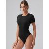imageOQQ Womens Crew Neck Short Sleeve Bodysuit Ruched Stretch Vacation Basic for Tops Spring ampamp SummerBlack