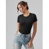 imageOQQ Womens Crew Neck Short Sleeve Bodysuit Ruched Stretch Vacation Basic for Tops Spring ampamp SummerBlack