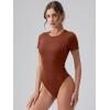 imageOQQ Womens Crew Neck Short Sleeve Bodysuit Ruched Stretch Vacation Basic for Tops Spring ampamp SummerCaramel