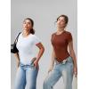 imageOQQ Womens Crew Neck Short Sleeve Bodysuit Ruched Stretch Vacation Basic for Tops Spring ampamp SummerCaramel