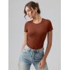 imageOQQ Womens Crew Neck Short Sleeve Bodysuit Ruched Stretch Vacation Basic for Tops Spring ampamp SummerCaramel