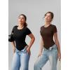 imageOQQ Womens Crew Neck Short Sleeve Bodysuit Ruched Stretch Vacation Basic for Tops Spring ampamp SummerDarkbrown