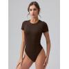 imageOQQ Womens Crew Neck Short Sleeve Bodysuit Ruched Stretch Vacation Basic for Tops Spring ampamp SummerDarkbrown
