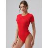 imageOQQ Womens Crew Neck Short Sleeve Bodysuit Ruched Stretch Vacation Basic for Tops Spring ampamp SummerRed