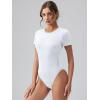imageOQQ Womens Crew Neck Short Sleeve Bodysuit Ruched Stretch Vacation Basic for Tops Spring ampamp SummerWhite