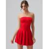 imageOQQ Womens Mini Dress Summer Cocktail Tube Ruched Waist Ruffle Corset Party Aline DressesRed