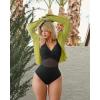 imageOQQ Womens One Piece Swimsuits Hollow Out High Waisted Bathing Suit Mesh Splice 1 Piece SwimwearBlack