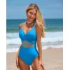 imageOQQ Womens One Piece Swimsuits Hollow Out High Waisted Bathing Suit Mesh Splice 1 Piece SwimwearBlue