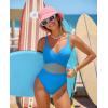 imageOQQ Womens One Piece Swimsuits Hollow Out High Waisted Bathing Suit Mesh Splice 1 Piece SwimwearBlue