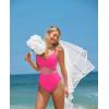 imageOQQ Womens One Piece Swimsuits Hollow Out High Waisted Bathing Suit Mesh Splice 1 Piece SwimwearFluopink