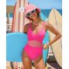 imageOQQ Womens One Piece Swimsuits Hollow Out High Waisted Bathing Suit Mesh Splice 1 Piece SwimwearFluopink