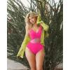 imageOQQ Womens One Piece Swimsuits Hollow Out High Waisted Bathing Suit Mesh Splice 1 Piece SwimwearFluopink