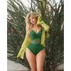 imageOQQ Womens One Piece Swimsuits Hollow Out High Waisted Bathing Suit Mesh Splice 1 Piece SwimwearGreen