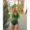 imageOQQ Womens One Piece Swimsuits Hollow Out High Waisted Bathing Suit Mesh Splice 1 Piece SwimwearGreen