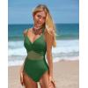 imageOQQ Womens One Piece Swimsuits Hollow Out High Waisted Bathing Suit Mesh Splice 1 Piece SwimwearGreen