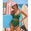 imageOQQ Womens One Piece Swimsuits Hollow Out High Waisted Bathing Suit Mesh Splice 1 Piece SwimwearGreen