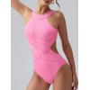 imageOQQ Womens One Piece Swimsuits Tummy Control High Waisted Cross Bathing Suit Wrap Tie Back 1 Piece SwimwearFluo Pink