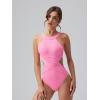 imageOQQ Womens One Piece Swimsuits Tummy Control High Waisted Cross Bathing Suit Wrap Tie Back 1 Piece SwimwearFluo Pink