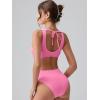 imageOQQ Womens One Piece Swimsuits Tummy Control High Waisted Cross Bathing Suit Wrap Tie Back 1 Piece SwimwearFluo Pink