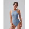 imageOQQ Womens One Piece Swimsuits Tummy Control High Waisted Cross Bathing Suit Wrap Tie Back 1 Piece SwimwearHaze Blue