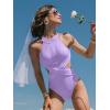 imageOQQ Womens One Piece Swimsuits Tummy Control High Waisted Cross Bathing Suit Wrap Tie Back 1 Piece SwimwearLavender