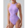 imageOQQ Womens One Piece Swimsuits Tummy Control High Waisted Cross Bathing Suit Wrap Tie Back 1 Piece SwimwearLavender