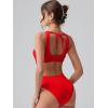 imageOQQ Womens One Piece Swimsuits Tummy Control High Waisted Cross Bathing Suit Wrap Tie Back 1 Piece SwimwearRed