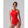imageOQQ Womens One Piece Swimsuits Tummy Control High Waisted Cross Bathing Suit Wrap Tie Back 1 Piece SwimwearRed