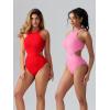 imageOQQ Womens One Piece Swimsuits Tummy Control High Waisted Cross Bathing Suit Wrap Tie Back 1 Piece SwimwearRed