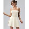 imageOQQ Womens Square Neck Aline Dress Sleeveless Tank Top Stretch Flare Mini DressesBeige