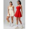 imageOQQ Womens Square Neck Aline Dress Sleeveless Tank Top Stretch Flare Mini DressesBeige
