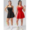 imageOQQ Womens Square Neck Aline Dress Sleeveless Tank Top Stretch Flare Mini DressesBlack