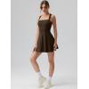 imageOQQ Womens Square Neck Aline Dress Sleeveless Tank Top Stretch Flare Mini DressesDarkbrown