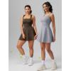 imageOQQ Womens Square Neck Aline Dress Sleeveless Tank Top Stretch Flare Mini DressesDarkbrown