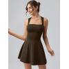 imageOQQ Womens Square Neck Aline Dress Sleeveless Tank Top Stretch Flare Mini DressesDarkbrown