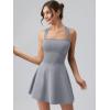 imageOQQ Womens Square Neck Aline Dress Sleeveless Tank Top Stretch Flare Mini DressesGrey